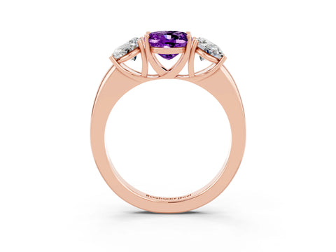 Rose gold Oval Cut Amethyst Three-Stone Ring with Four-Prong Setting and Classic Band_3