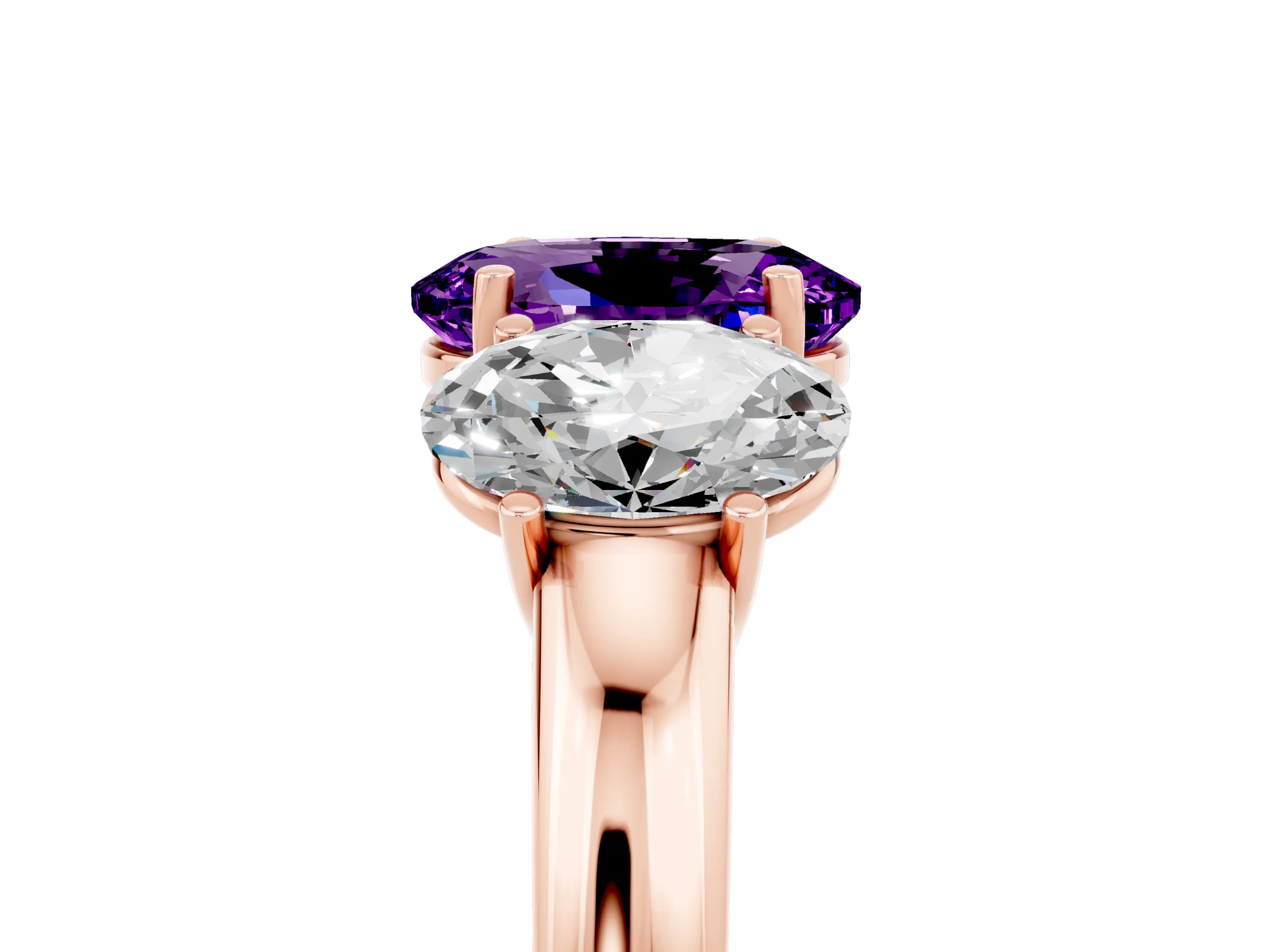 Rose gold Oval Cut Amethyst Three-Stone Ring with Four-Prong Setting and Classic Band_5