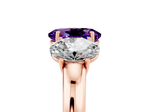Rose gold Oval Cut Amethyst Three-Stone Ring with Four-Prong Setting and Classic Band_5