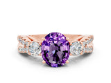 Rose gold Oval Cut Amethyst Three-Stone Ring with Pavé Split Shank and Four-Prong Setting_12