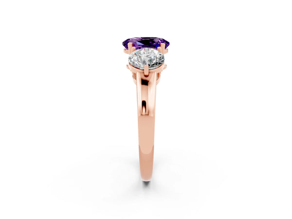 Rose gold Oval Cut Amethyst Three-Stone Ring with Prong Setting and Classic Band