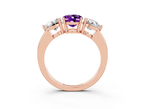 Rose gold Oval Cut Amethyst Three-Stone Ring with Prong Setting and Classic Band_3