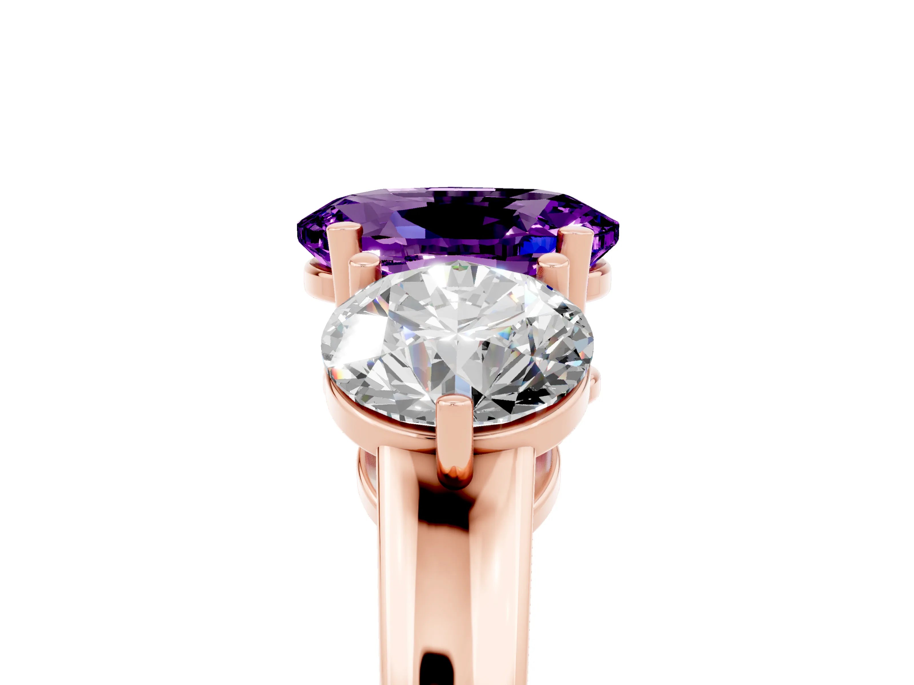 Rose gold Oval Cut Amethyst Three-Stone Ring with Prong Setting and Classic Band_5
