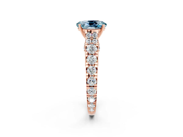 Rose gold Oval Cut Aquamarine Classic Solitaire Ring with Pavé Band and Four-Prong Setting