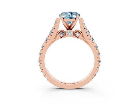 Rose gold Oval Cut Aquamarine Classic Solitaire Ring with Pavé Band and Four-Prong Setting_3