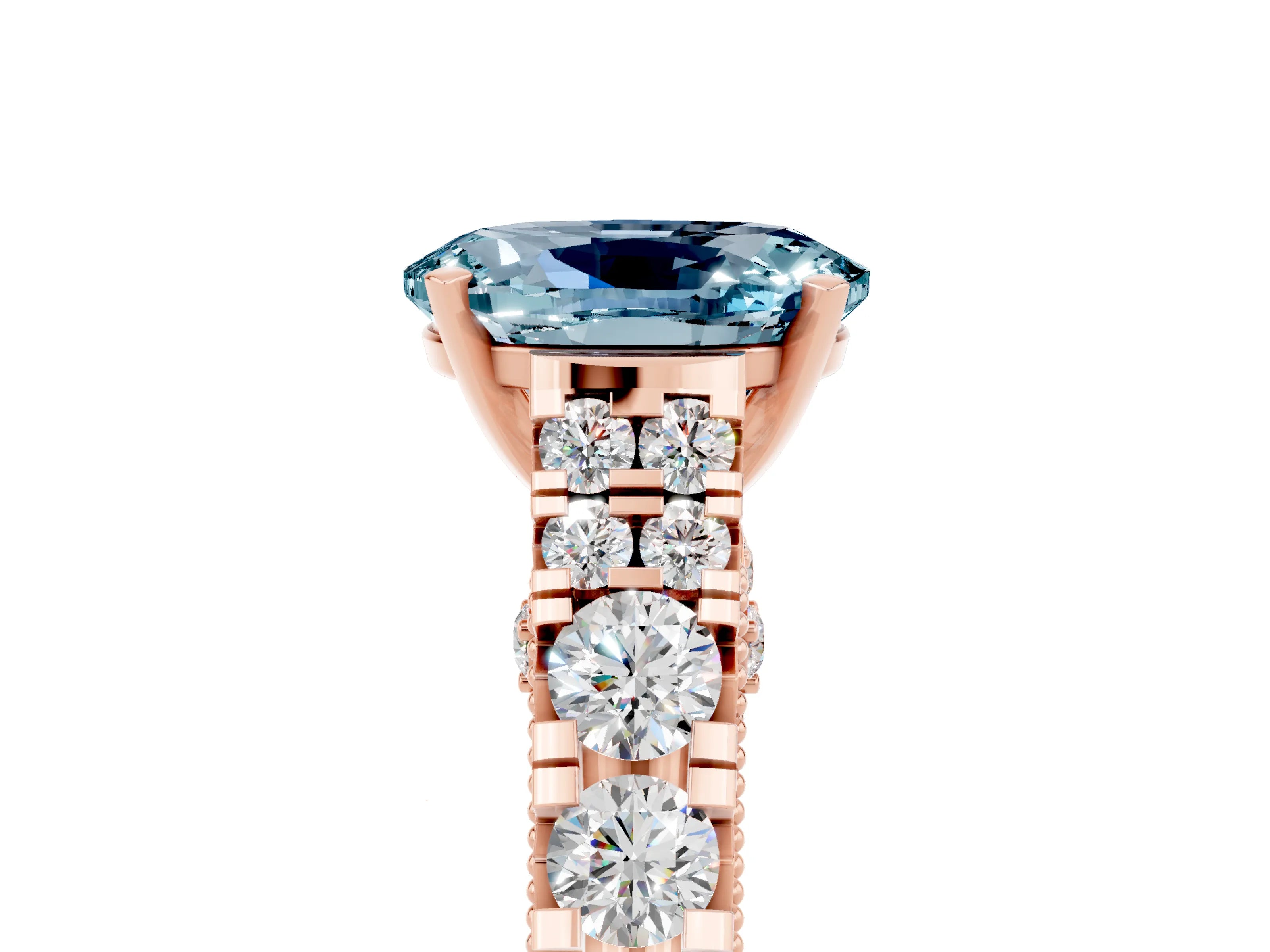 Rose gold Oval Cut Aquamarine Classic Solitaire Ring with Pavé Band and Four-Prong Setting_5