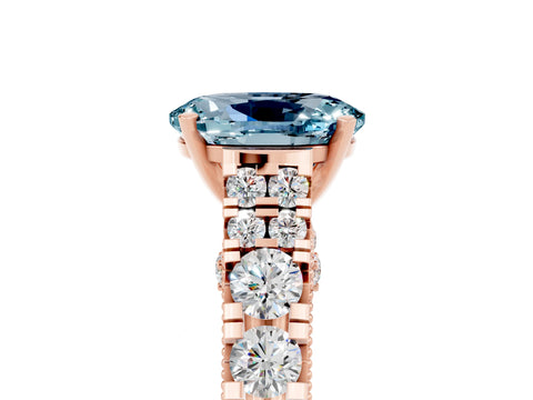 Rose gold Oval Cut Aquamarine Classic Solitaire Ring with Pavé Band and Four-Prong Setting_5