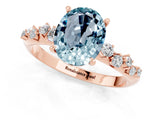 Rose gold Oval Cut Aquamarine Cluster Side Stone Solitaire Ring with Prong Setting_25
