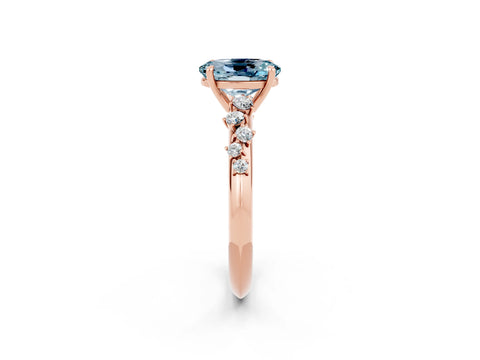 Rose gold Oval Cut Aquamarine Cluster Side Stone Solitaire Ring with Prong Setting_26