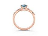 Rose gold Oval Cut Aquamarine Cluster Side Stone Solitaire Ring with Prong Setting_27
