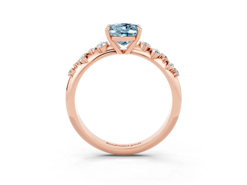 Rose gold Oval Cut Aquamarine Cluster Side Stone Solitaire Ring with Prong Setting_27
