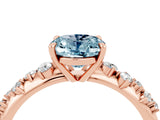 Rose gold Oval Cut Aquamarine Cluster Side Stone Solitaire Ring with Prong Setting_28