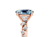 Rose gold Oval Cut Aquamarine Cluster Side Stone Solitaire Ring with Prong Setting_29