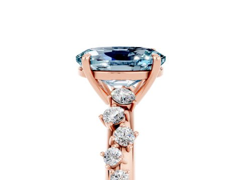 Rose gold Oval Cut Aquamarine Cluster Side Stone Solitaire Ring with Prong Setting_29