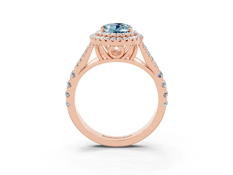 Rose gold Oval Cut Aquamarine Double Halo Ring with Split Shank and Prong Setting_15