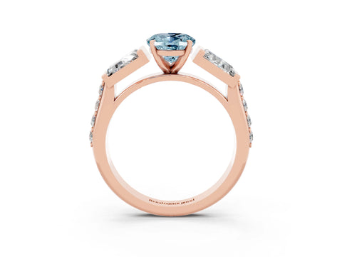 Rose gold Oval Cut Aquamarine Engagement Ring with Baguette Side Stones and Channel Set Band_3