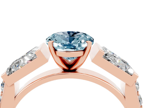 Rose gold Oval Cut Aquamarine Engagement Ring with Baguette Side Stones and Channel Set Band_4
