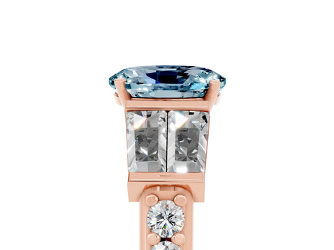 Rose gold Oval Cut Aquamarine Engagement Ring with Baguette Side Stones and Channel Set Band_5