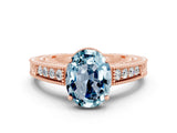 Rose gold Oval Cut Aquamarine Engagement Ring with Milgrain Channel Set Band and Prong Setting