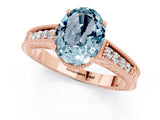 Rose gold Oval Cut Aquamarine Engagement Ring with Milgrain Channel Set Band and Prong Setting_1