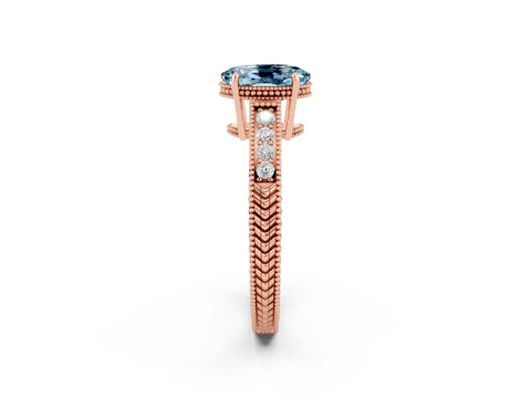 Rose gold Oval Cut Aquamarine Engagement Ring with Milgrain Channel Set Band and Prong Setting_2