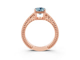 Rose gold Oval Cut Aquamarine Engagement Ring with Milgrain Channel Set Band and Prong Setting_3
