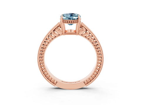 Rose gold Oval Cut Aquamarine Engagement Ring with Milgrain Channel Set Band and Prong Setting_3