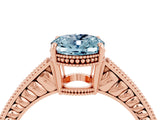 Rose gold Oval Cut Aquamarine Engagement Ring with Milgrain Channel Set Band and Prong Setting_4