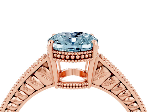 Rose gold Oval Cut Aquamarine Engagement Ring with Milgrain Channel Set Band and Prong Setting_4