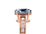 Rose gold Oval Cut Aquamarine Engagement Ring with Milgrain Channel Set Band and Prong Setting_5