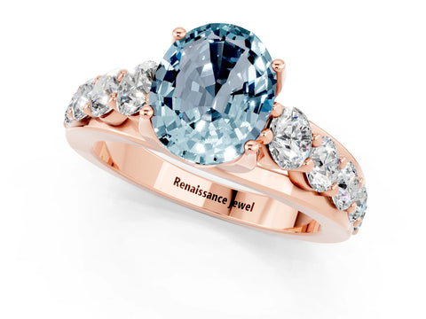 Rose gold Oval Cut Aquamarine Engagement Ring with Pavé Band and Four-Prong Setting_1