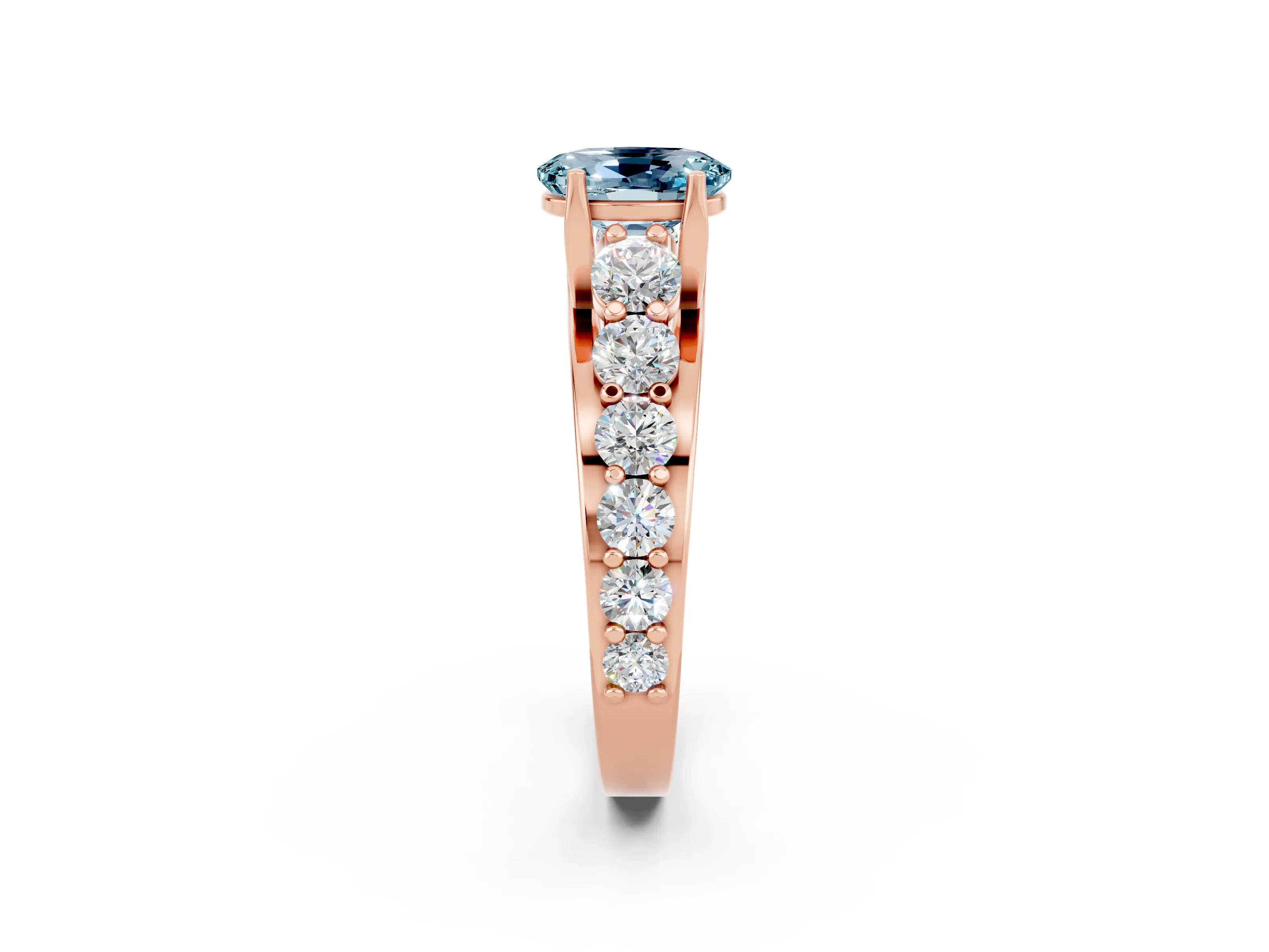 Rose gold Oval Cut Aquamarine Engagement Ring with Pavé Band and Four-Prong Setting_2