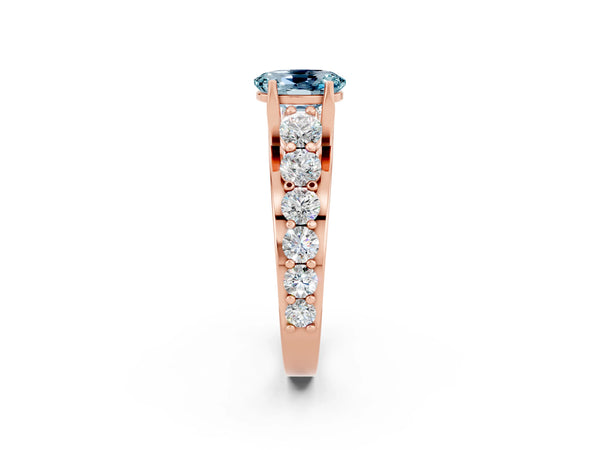 Rose gold Oval Cut Aquamarine Engagement Ring with Pavé Band and Four-Prong Setting
