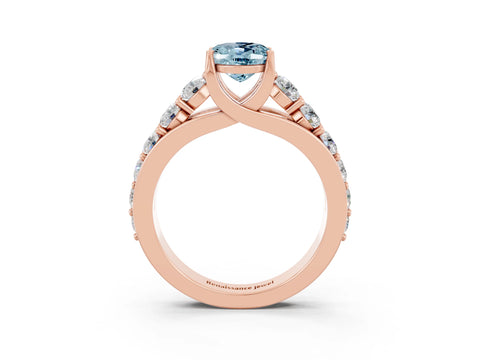 Rose gold Oval Cut Aquamarine Engagement Ring with Pavé Band and Four-Prong Setting_3