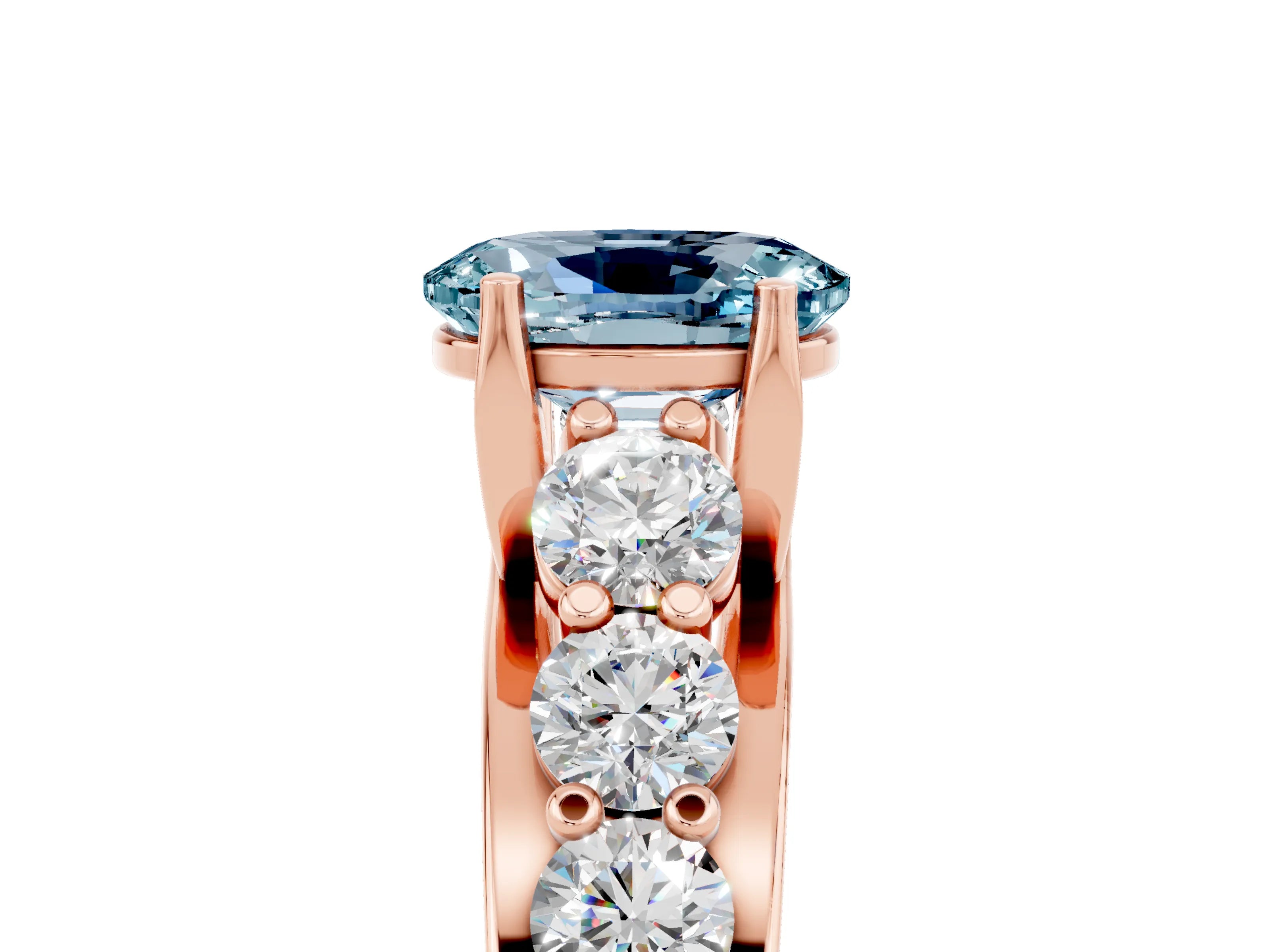 Rose gold Oval Cut Aquamarine Engagement Ring with Pavé Band and Four-Prong Setting_5