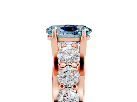 Rose gold Oval Cut Aquamarine Engagement Ring with Pavé Band and Four-Prong Setting_5