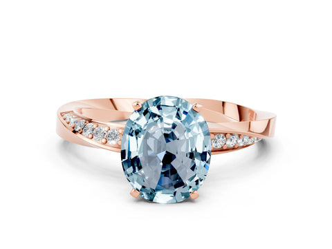 Rose gold Oval Cut Aquamarine Engagement Ring with Side Stone Accents and Four-Prong Setting_27