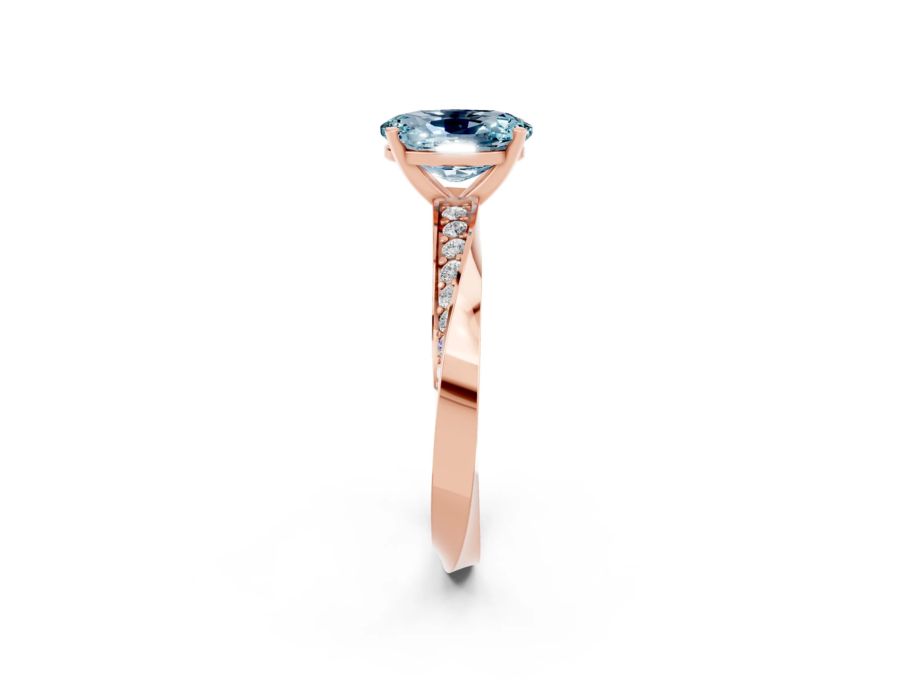 Rose gold Oval Cut Aquamarine Engagement Ring with Side Stone Accents and Four-Prong Setting_29