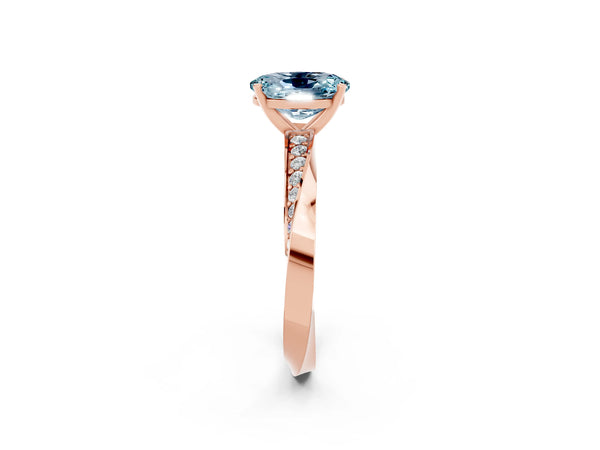 Rose gold Oval Cut Aquamarine Engagement Ring with Side Stone Accents and Four-Prong Setting