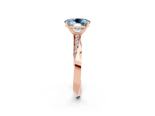 Rose gold Oval Cut Aquamarine Engagement Ring with Side Stone Accents and Four-Prong Setting
