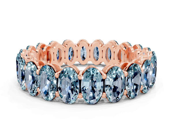 Rose gold Oval Cut Aquamarine Eternity Band with Shared Prong Setting