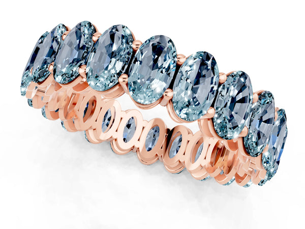 Rose gold Oval Cut Aquamarine Eternity Band with Shared Prong Setting
