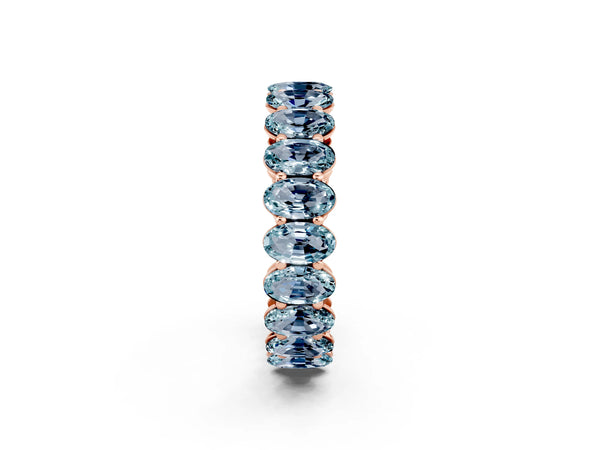 Rose gold Oval Cut Aquamarine Eternity Band with Shared Prong Setting
