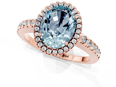 Rose gold Oval Cut Aquamarine Halo Engagement Ring with Pavé Band and Prong Setting_13