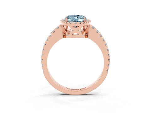 Rose gold Oval Cut Aquamarine Halo Engagement Ring with Pavé Band and Prong Setting_15