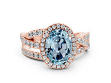 Rose gold Oval Cut Aquamarine Halo Ring with Round Split Shank and Prong Setting_48