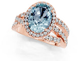 Rose gold Oval Cut Aquamarine Halo Ring with Round Split Shank and Prong Setting_49