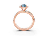 Rose gold Oval Cut Aquamarine Halo Ring with Round Split Shank and Prong Setting_51