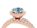 Rose gold Oval Cut Aquamarine Halo Ring with Round Split Shank and Prong Setting_52