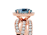 Rose gold Oval Cut Aquamarine Halo Ring with Round Split Shank and Prong Setting_53